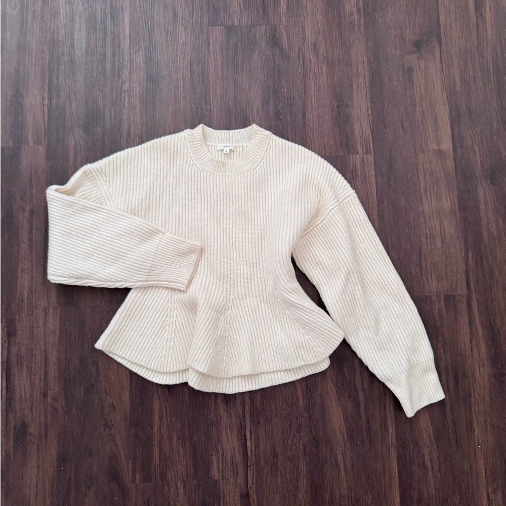 A.L.C. Cream Ribbed Crew Neck Sweater